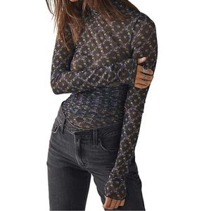 Free People Black Floral Bodysuit